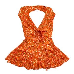 Free People Nwt It Takes Two Floral Wrap Deep V-Neck Open Back Orange Dress